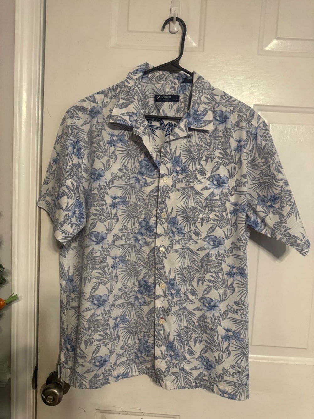 Daniel Cremieux White and Blue Floral Short-Sleeve Button-Down Shirt